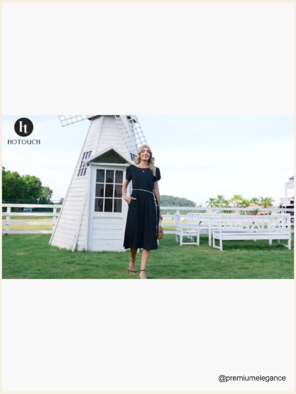 Loose Fit Midi Dress with Petal Sleeves, A-Line Flare, Two Pockets - Picture 7 of 7